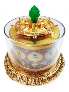 Green Tara Mantra Hand-Spined Prayer Wheel (L)